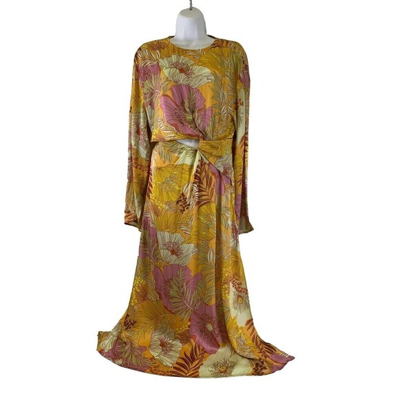 Topshop Tropical Floral Cut Out Midi Dress Flowy Occassion Multi Yellow Pink 10 - Picture 3 of 16